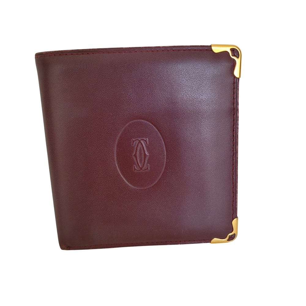 Cartier Must de Cartier Bifold Wallet Burgundy Leather Gold Corners Italy
